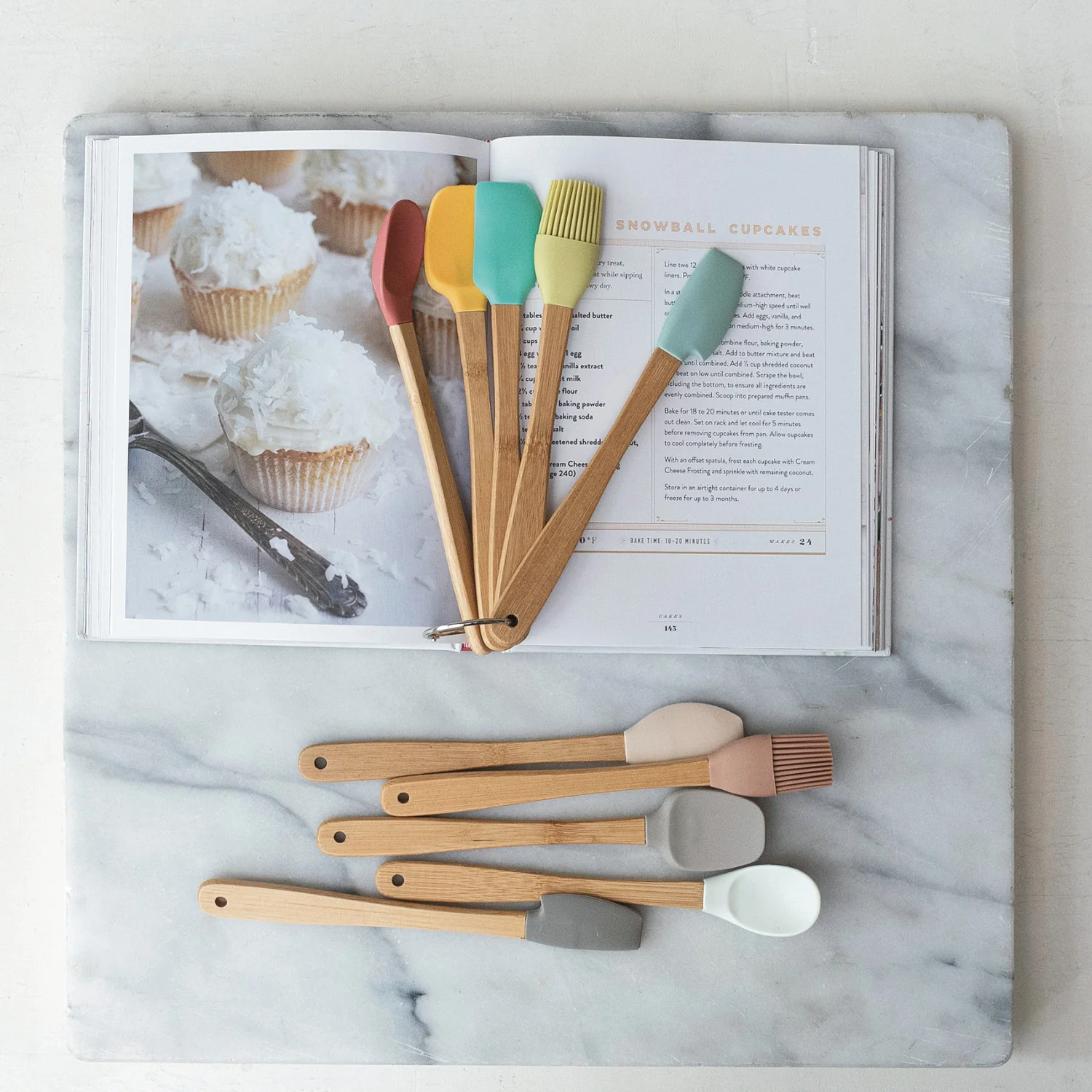 Fashionable Mini Silicone Beech Wood Kitchen Utensils Neutral Cooking Tools Natural