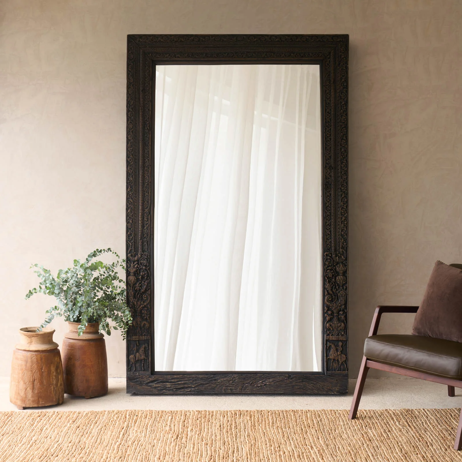 Exclusive Vintage Carved Mirror Frame Rustic Espresso Advanced