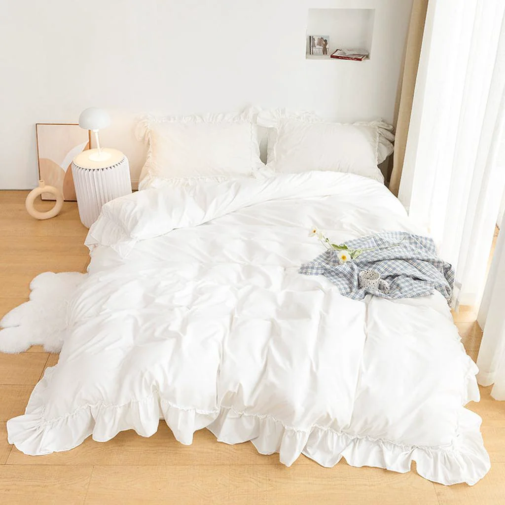 Carefully Designed White Shabby Chic Ruffle Duvet Cover Set Smooth