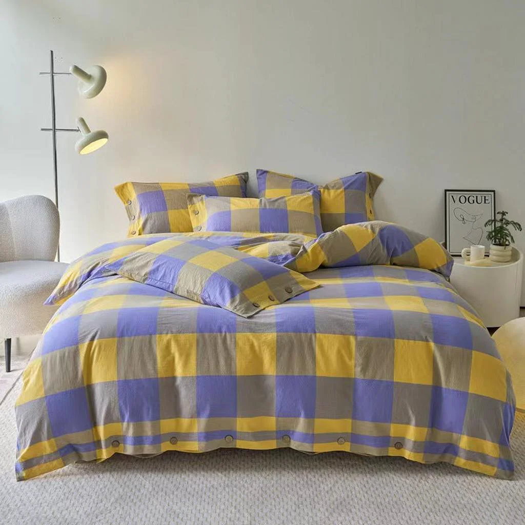 Natural Gingham Bedding Set - Purple Secure