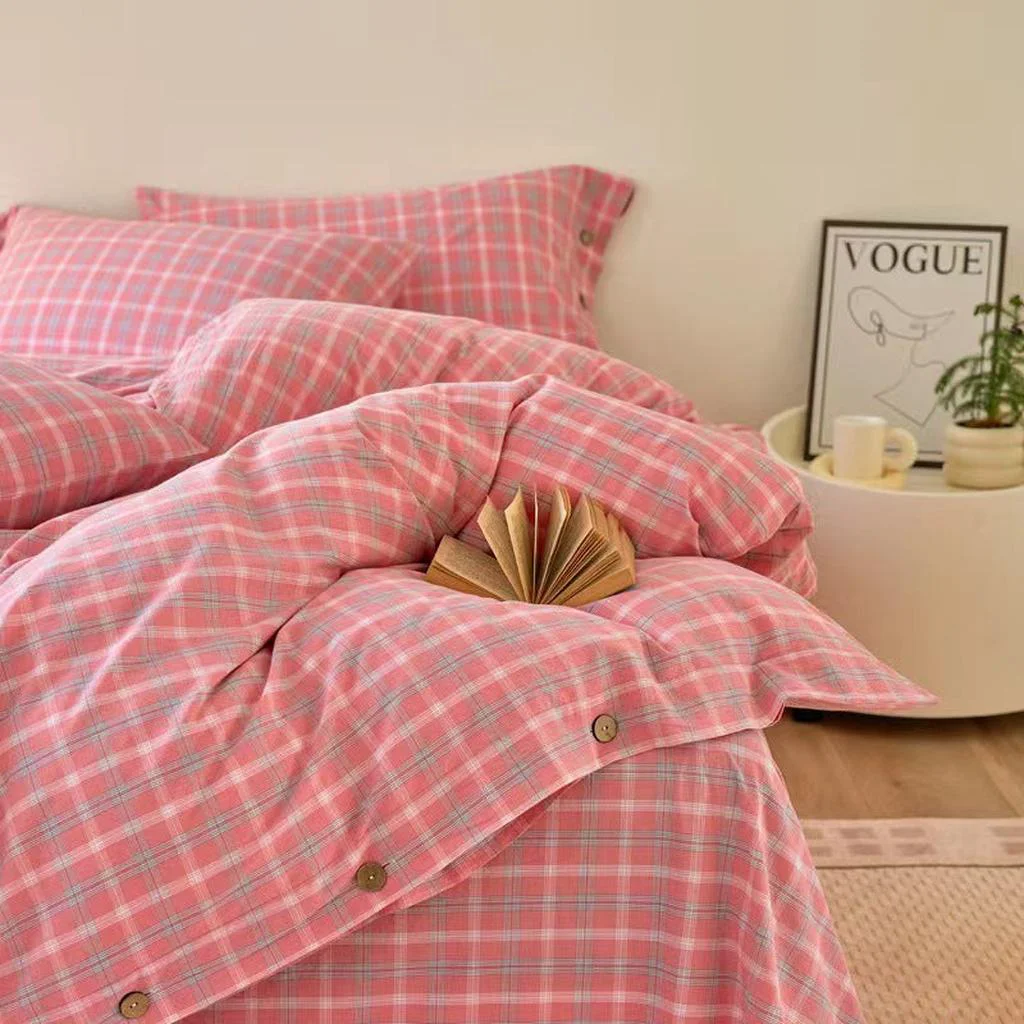 Solid Gingham Bedding Set - Pink Carefully Designed