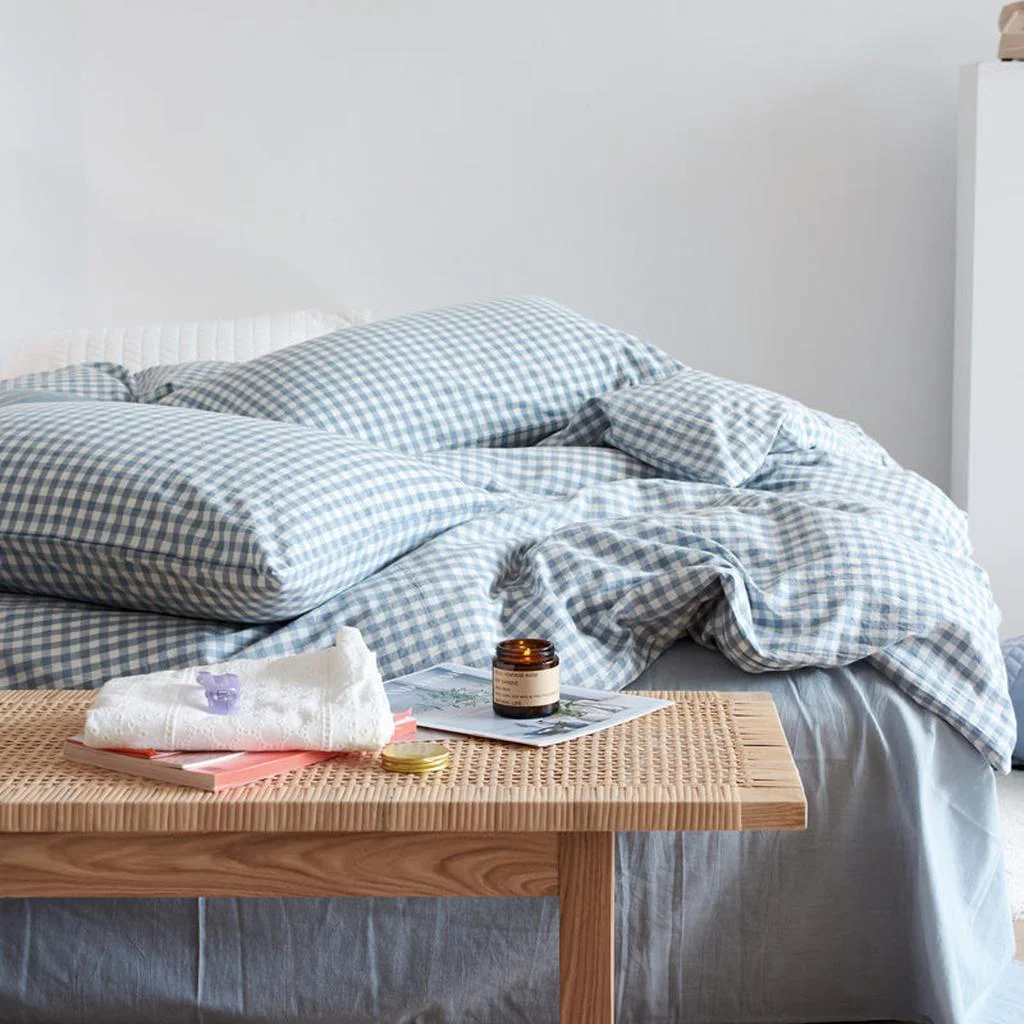 Selected Cotton Small Gingham Bedding Set - Blue Excellent