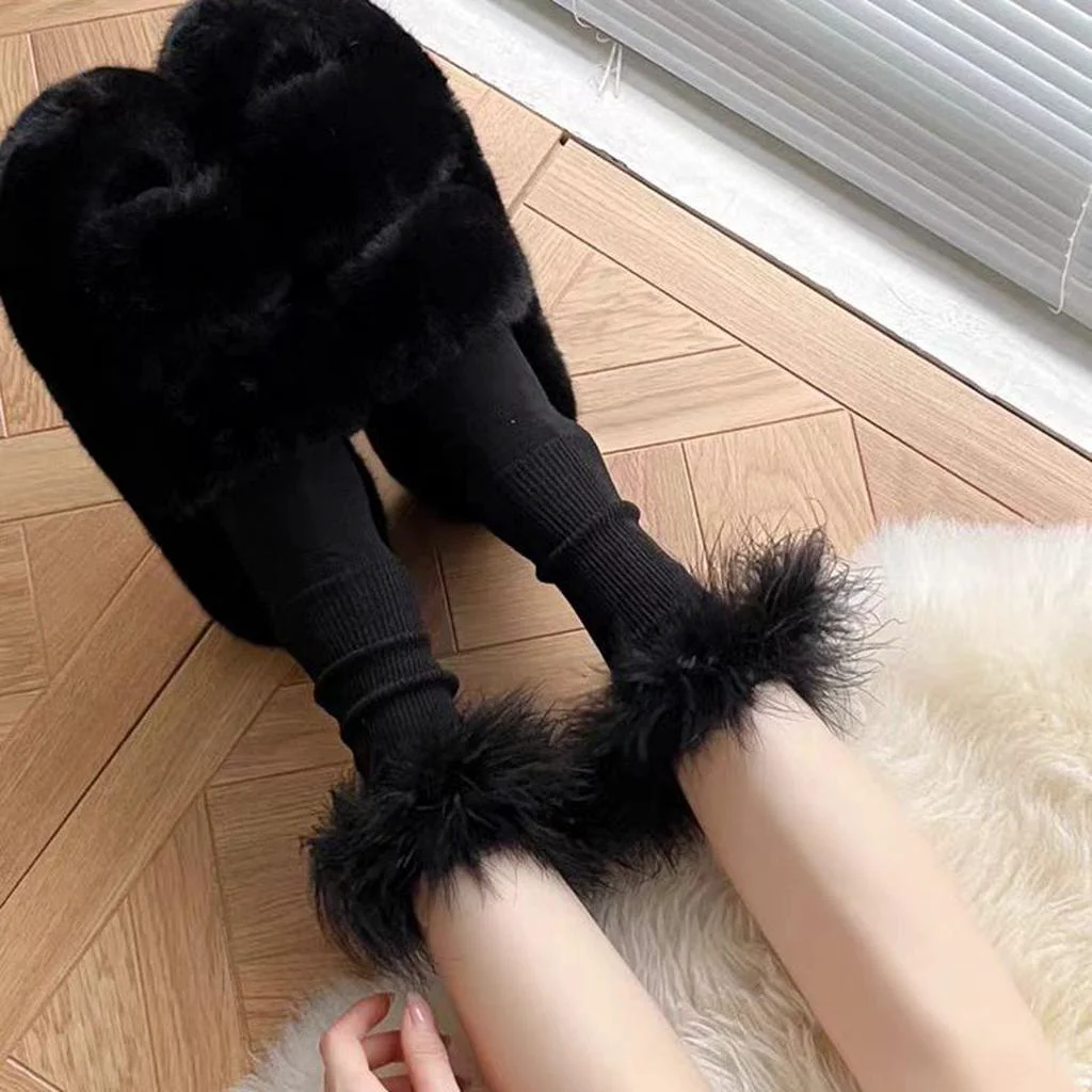 Smooth Faux Fur Crew Socks - Black Refined