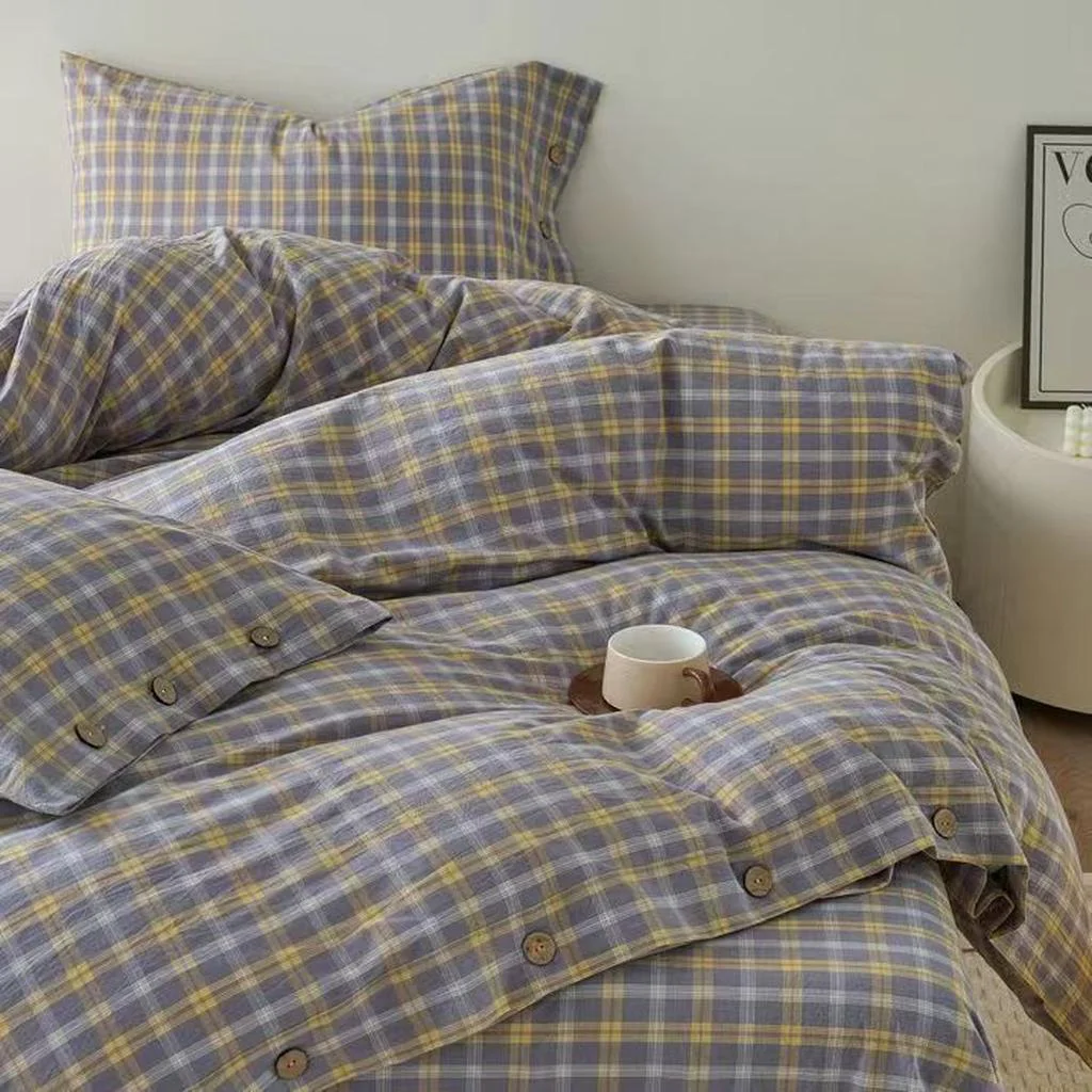 Luxury Gingham Bedding Set - Grey First-Class