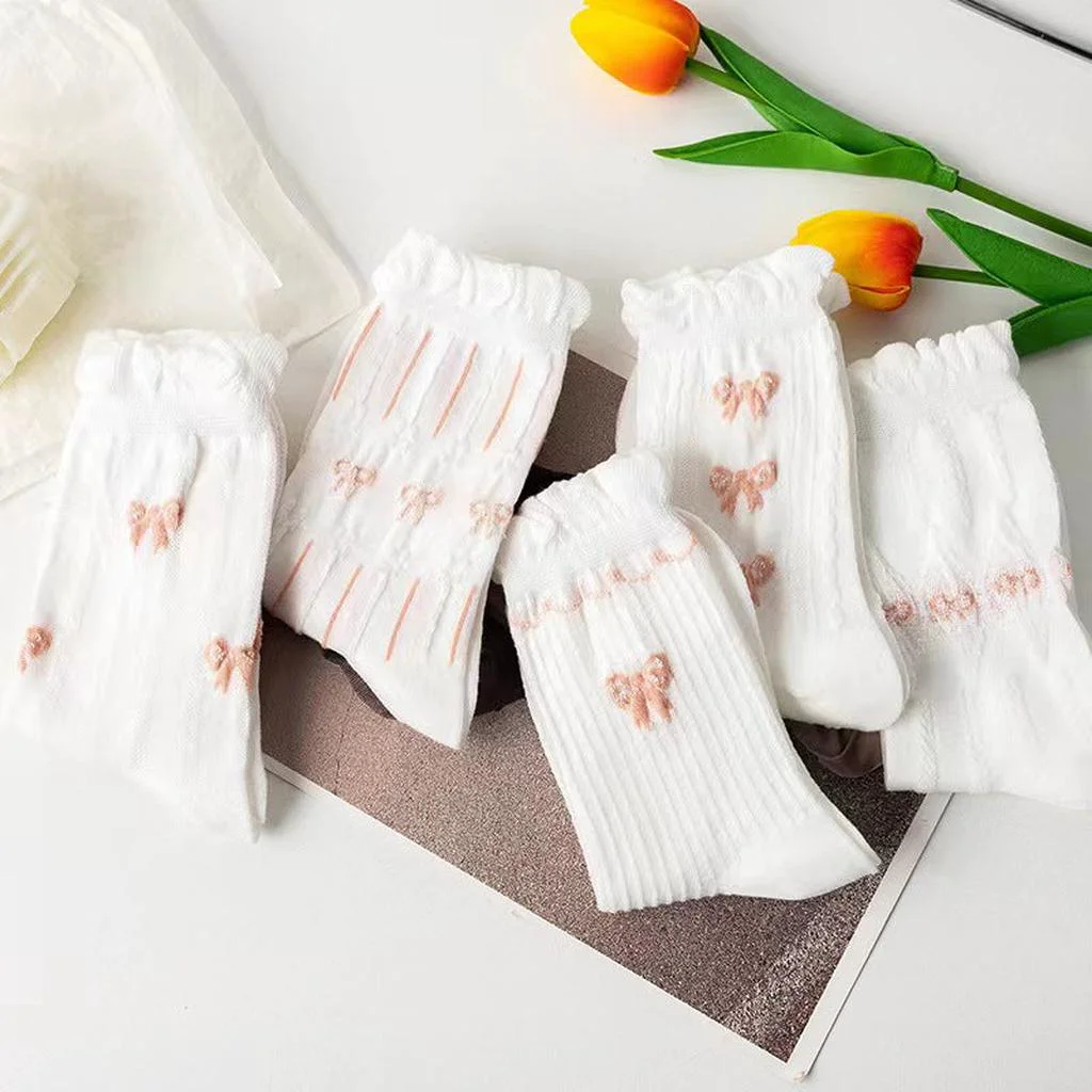 Artisan Ruffle Pink Bow Socks 5-pack High-Grade