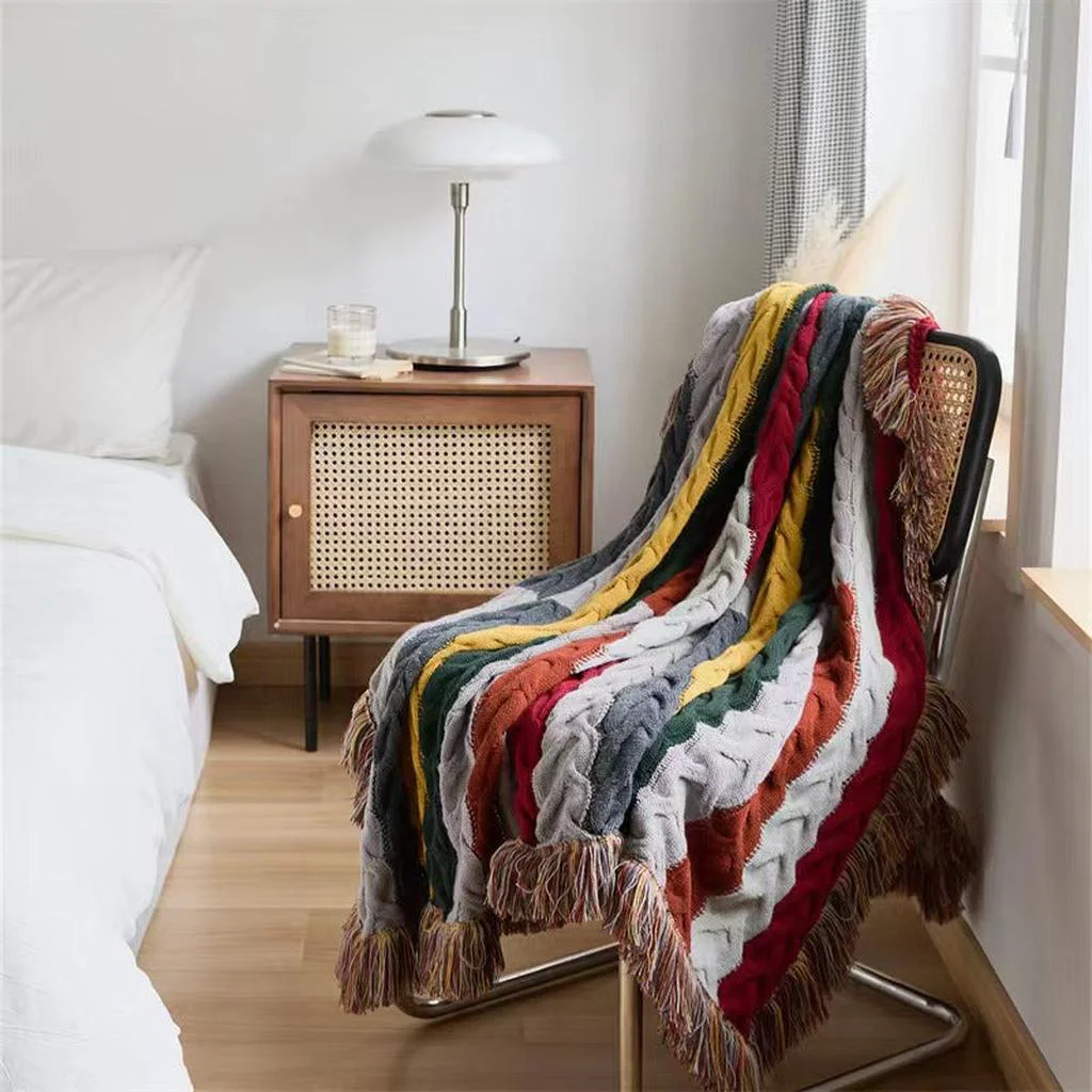 Responsible Boho Twist Knitted Blanket with Tassels Smooth