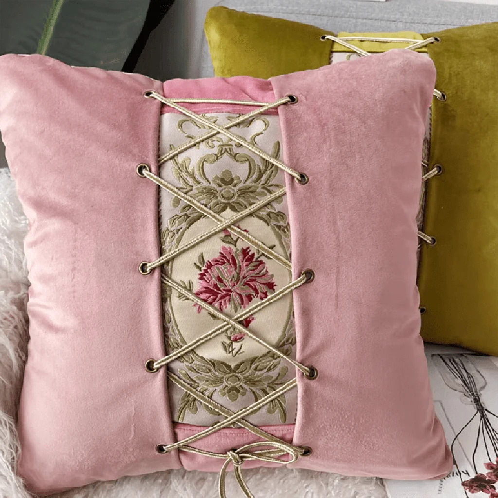 Modern Lace-up Décor Throw Pillow - Pink Effective