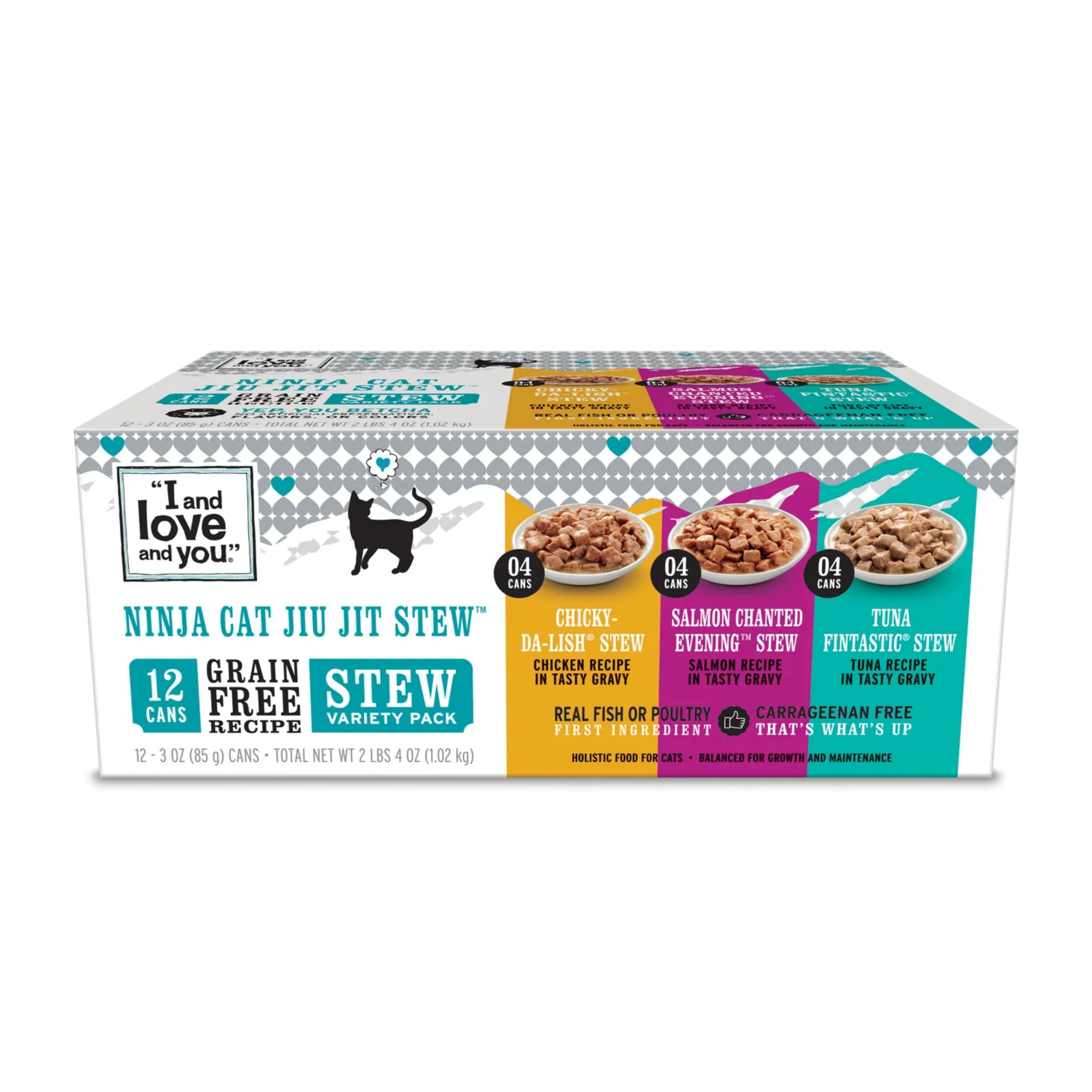 Powerful I and Love and You Ninja Stew Variety Pack - Chicken Salmon and Tuna Canned Cat Food 3oz 12-Pack High-End