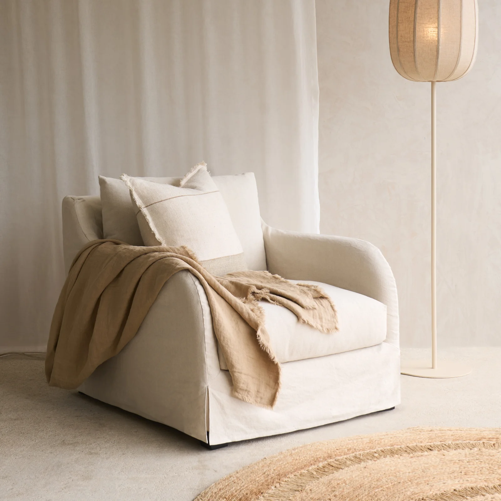 Expertly Made Corte Fabric Armchair Ecru 87cm Unique