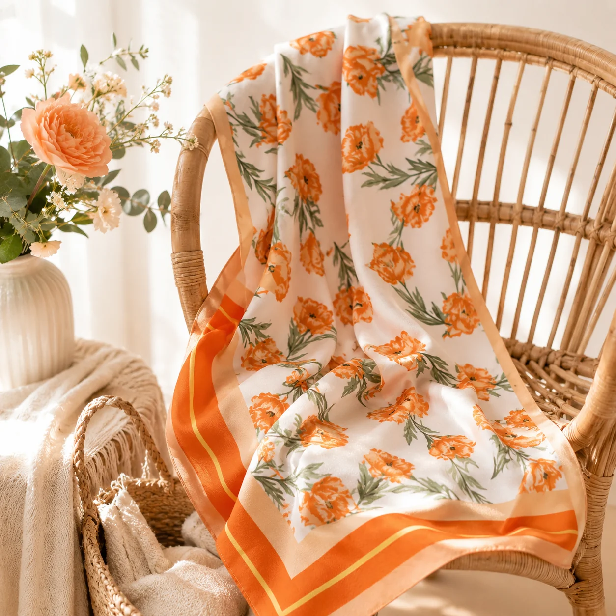 Detailed Oversized Floral Bandana Scarf 36 Square Hair Neck Wrap Scarf Premium