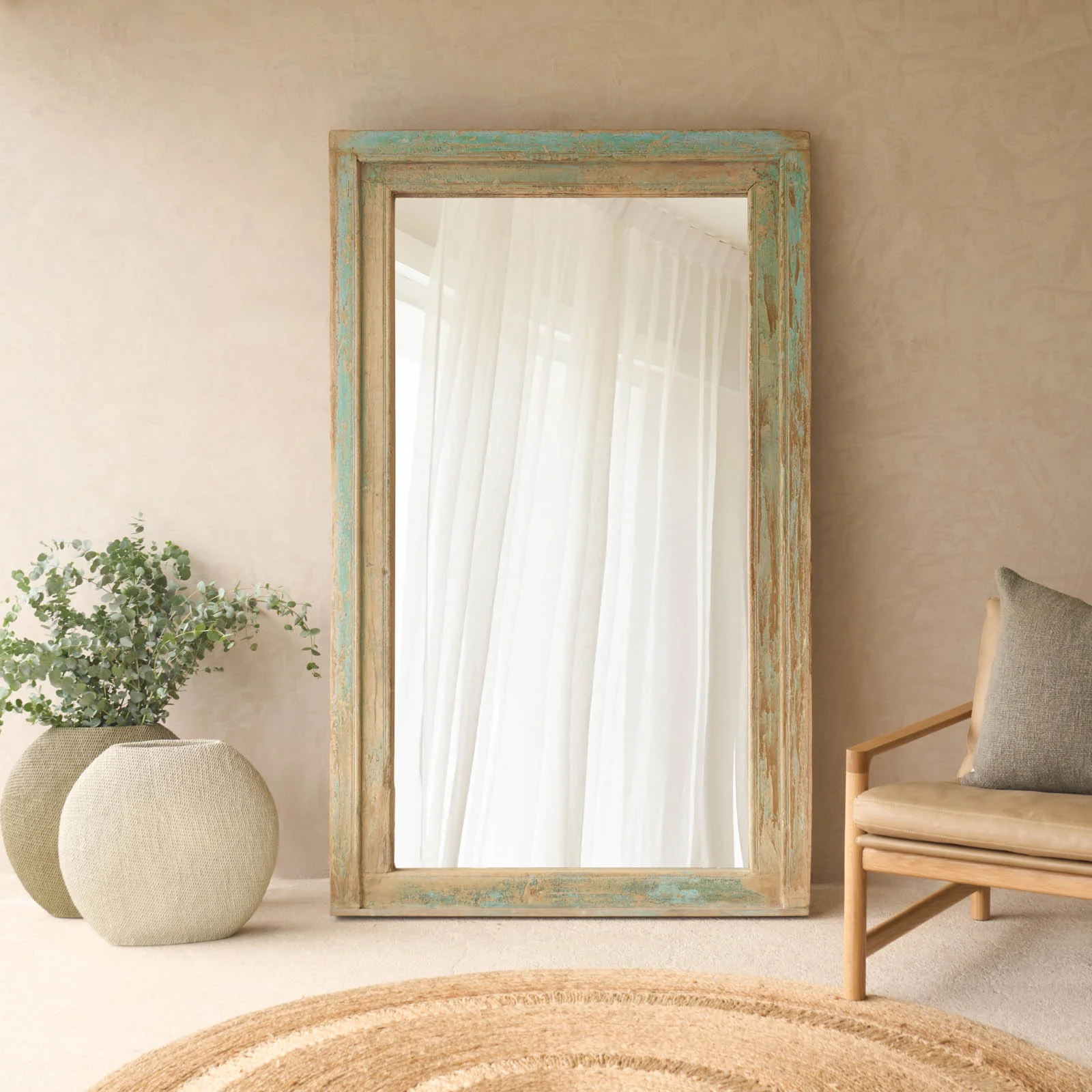 Organic Vintage Frame Mirror Rustic Teal Responsible