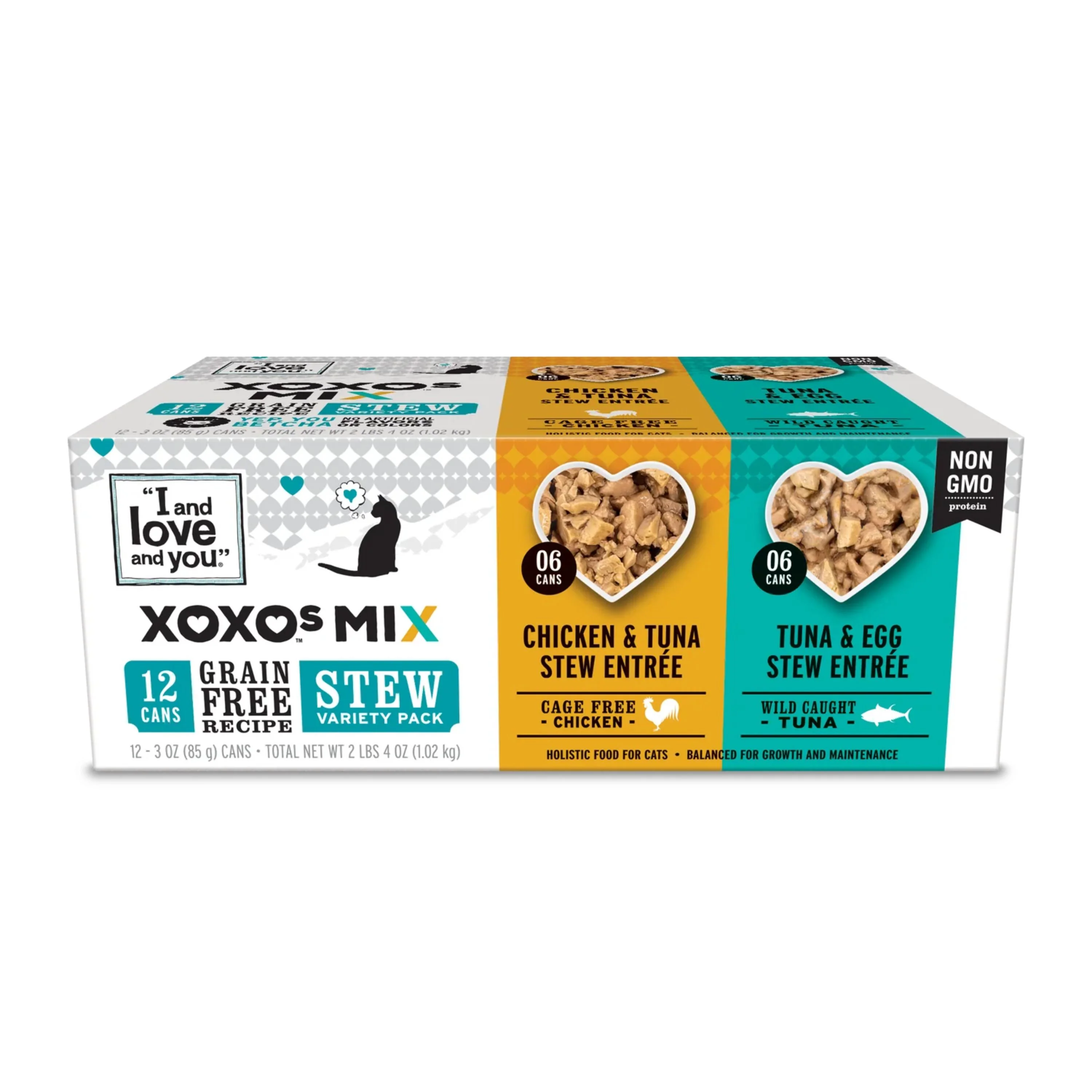 Genuine I and Love and You XOXOs Wet Cat Food - Chicken Tuna Stew Variety Pack - Grain Filler 3oz 12-Pack Fine