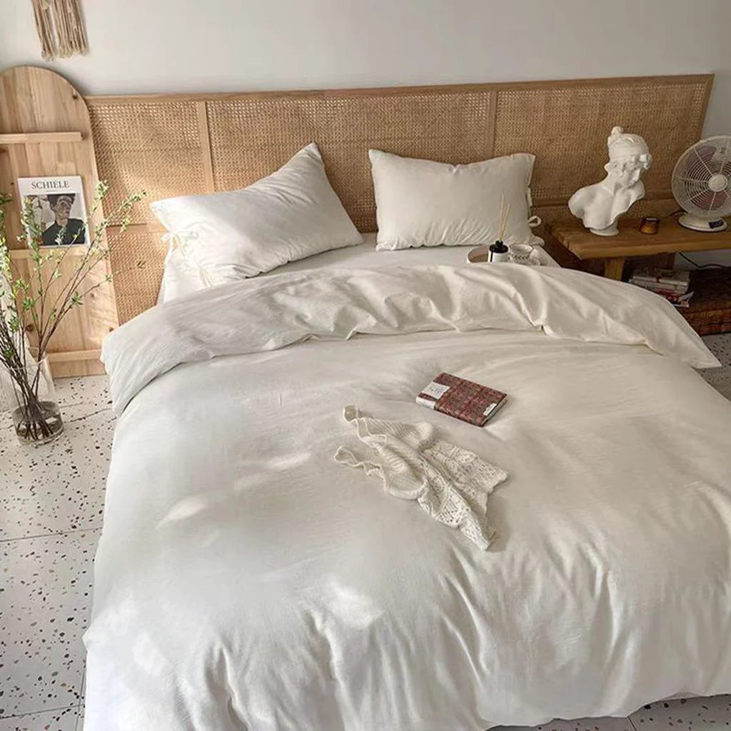Fine Minimalist White Textured Duvet Cover Natural