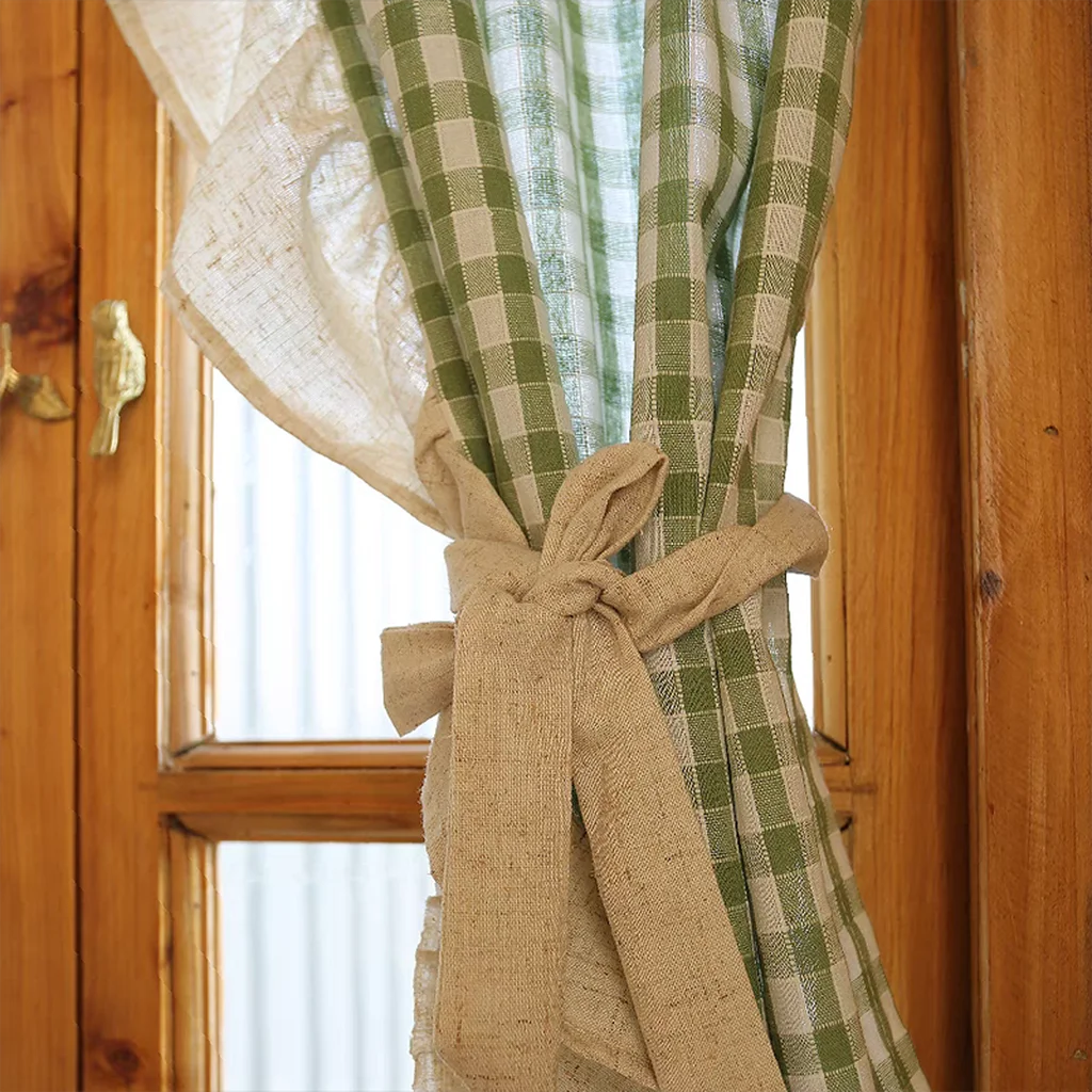 Fast Pastoral Green Gingham Curtain Recyclable