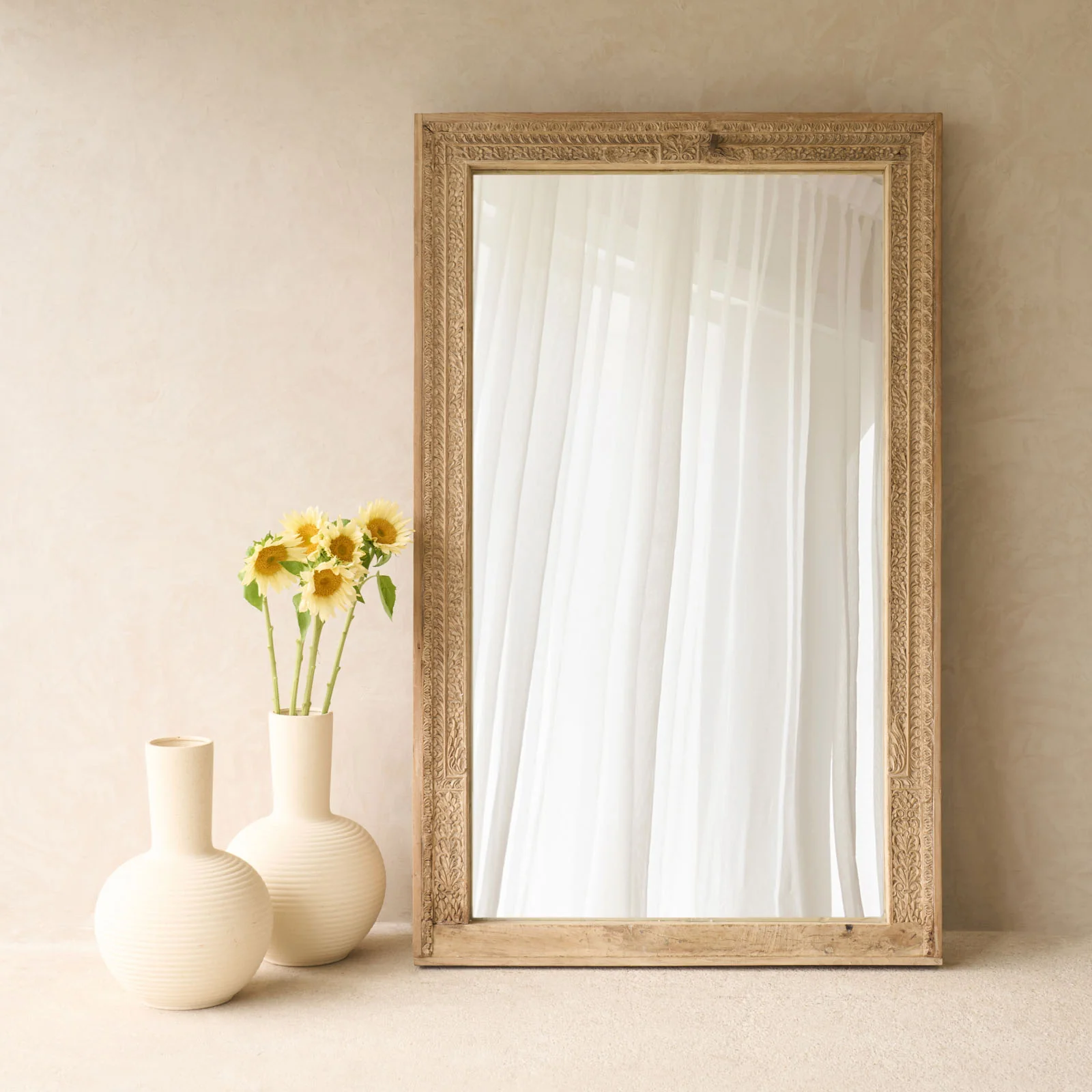 High-Grade Vintage Teak Carved Mirror Advanced