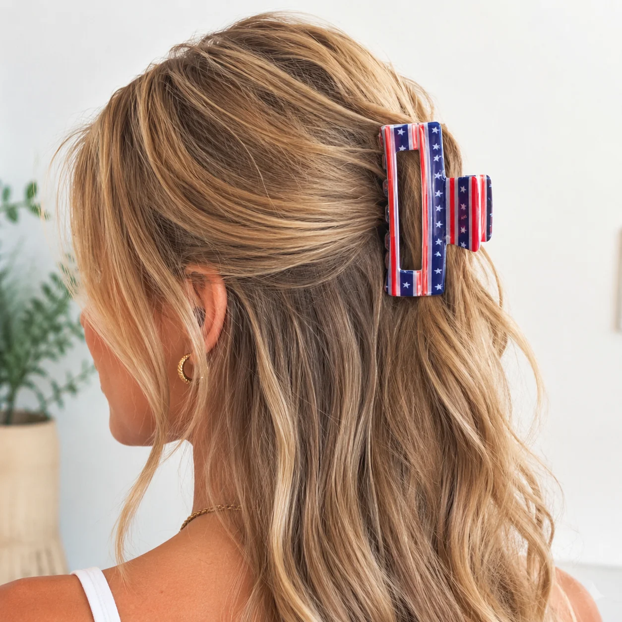 Natural USA Flag Hair Claw Clips Sophisticated