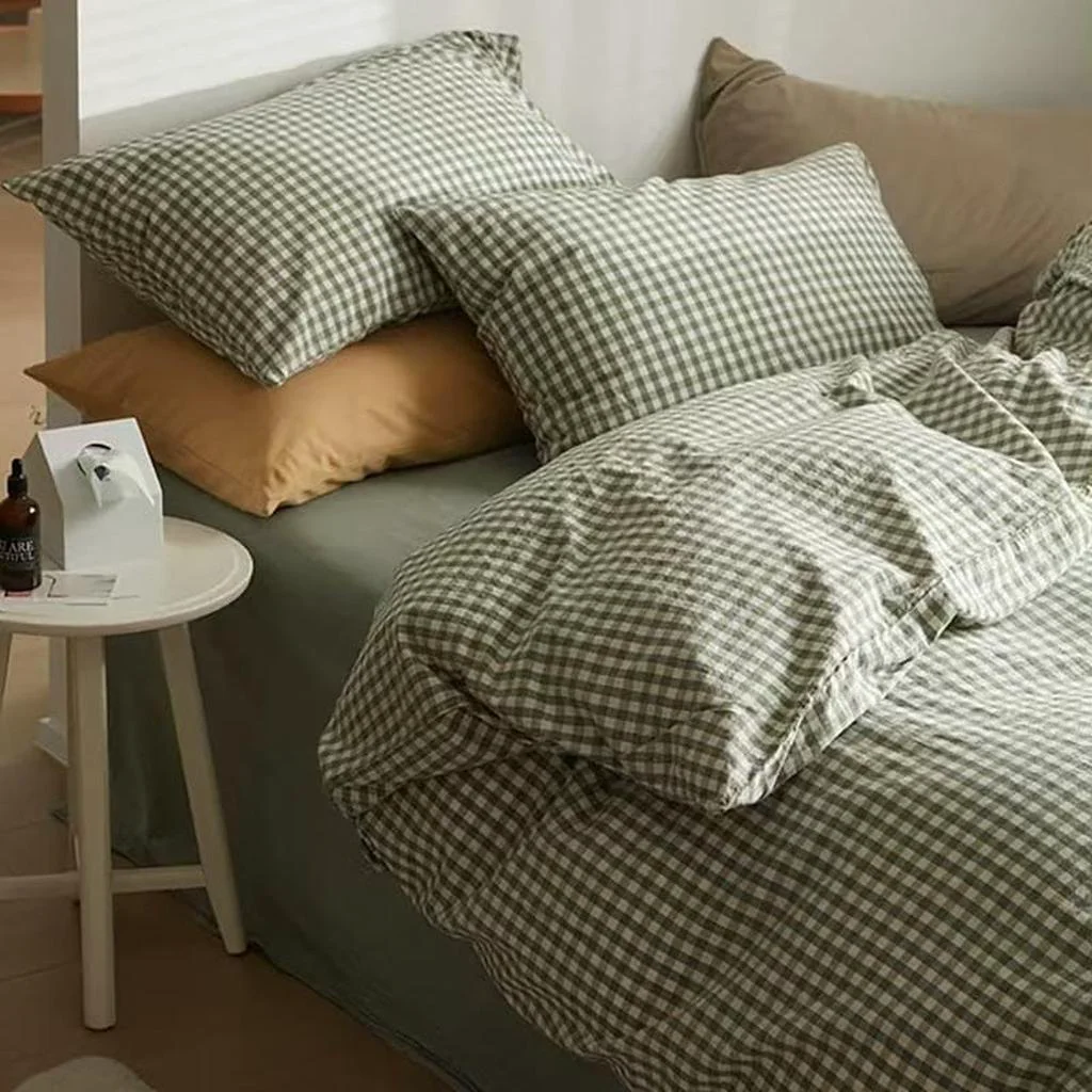 Smooth Green Gingham Duvet Cover Set Premium