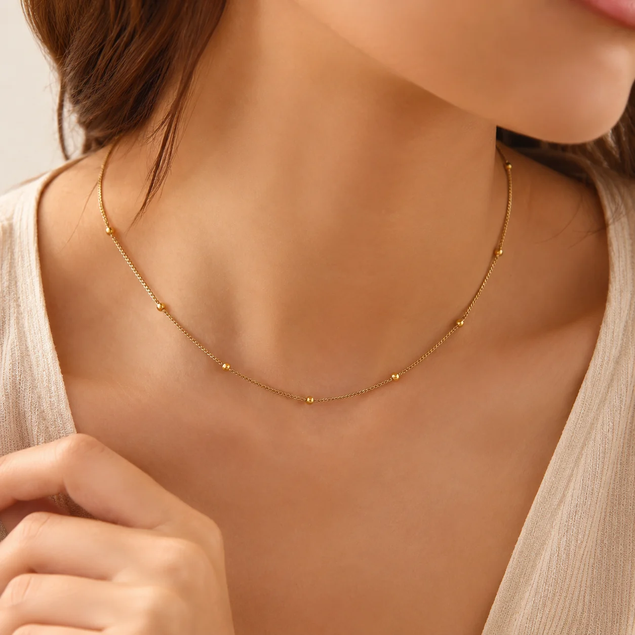 Professional Waterproof Gold Ball Chain Necklace Long-Lasting