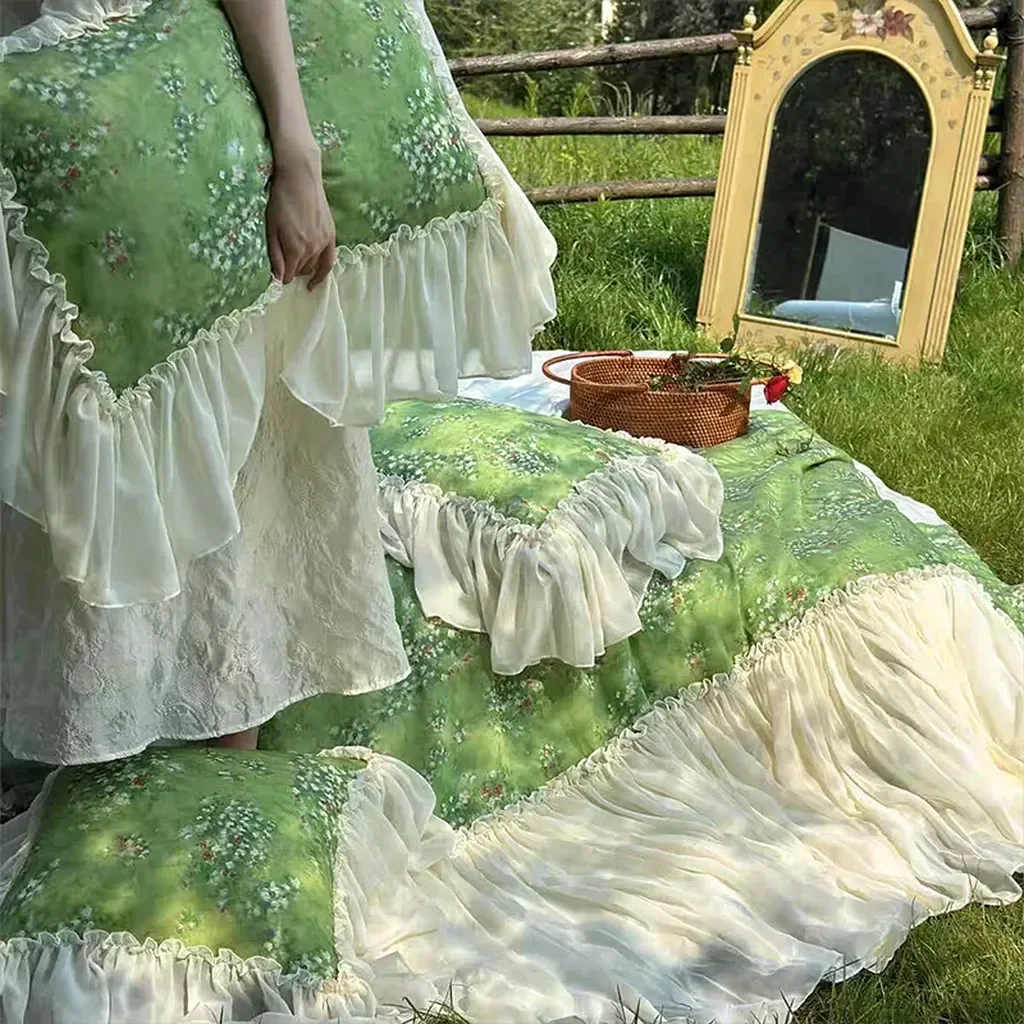 Authentic Fairy Spring Floral Comforter Set Green