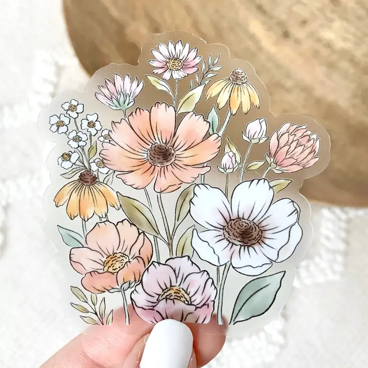 Outstanding Clear Wildflower Bunch Sticker 3 Original Design