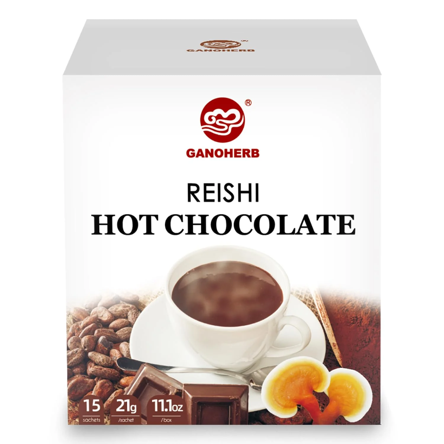 Organic Mushroom Hot Chocolate Mix with Reishi Mushroom Coffee Hot Cacao Powder for Energy Mood and Immune System Vegan Mushroom Supplement 15 Servings 11.1 Ounce Authentic