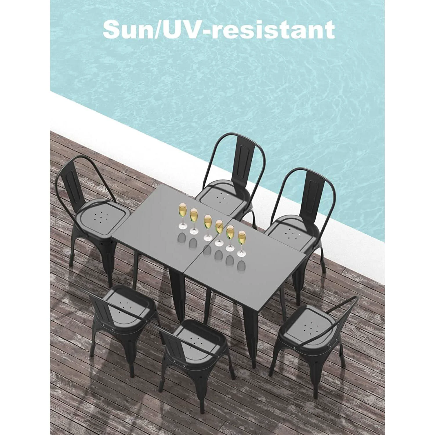 Flexible Stackable Tolix Style Metal Dining Chair Black Set of 4 Functional