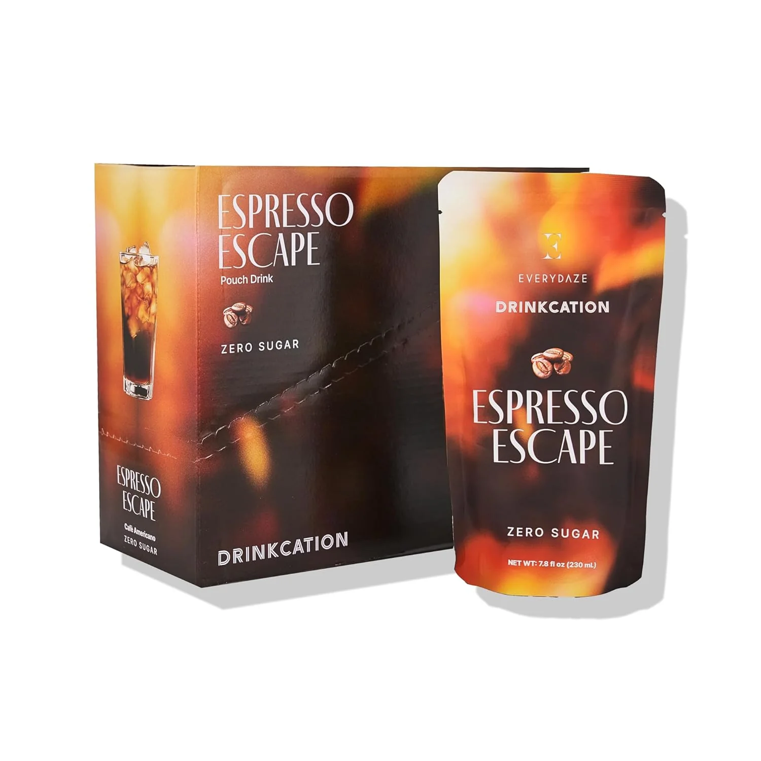 Fine EVERYDAZE Drinkcation Zero Sugar Espresso Escape Ready to Drink Liquid Coffee Korean Convenience Store Drink Medium Roast Unsweetened 7.8 fl oz Pouches x 10 Pack Colombian Bean Low Calorie High-Grade