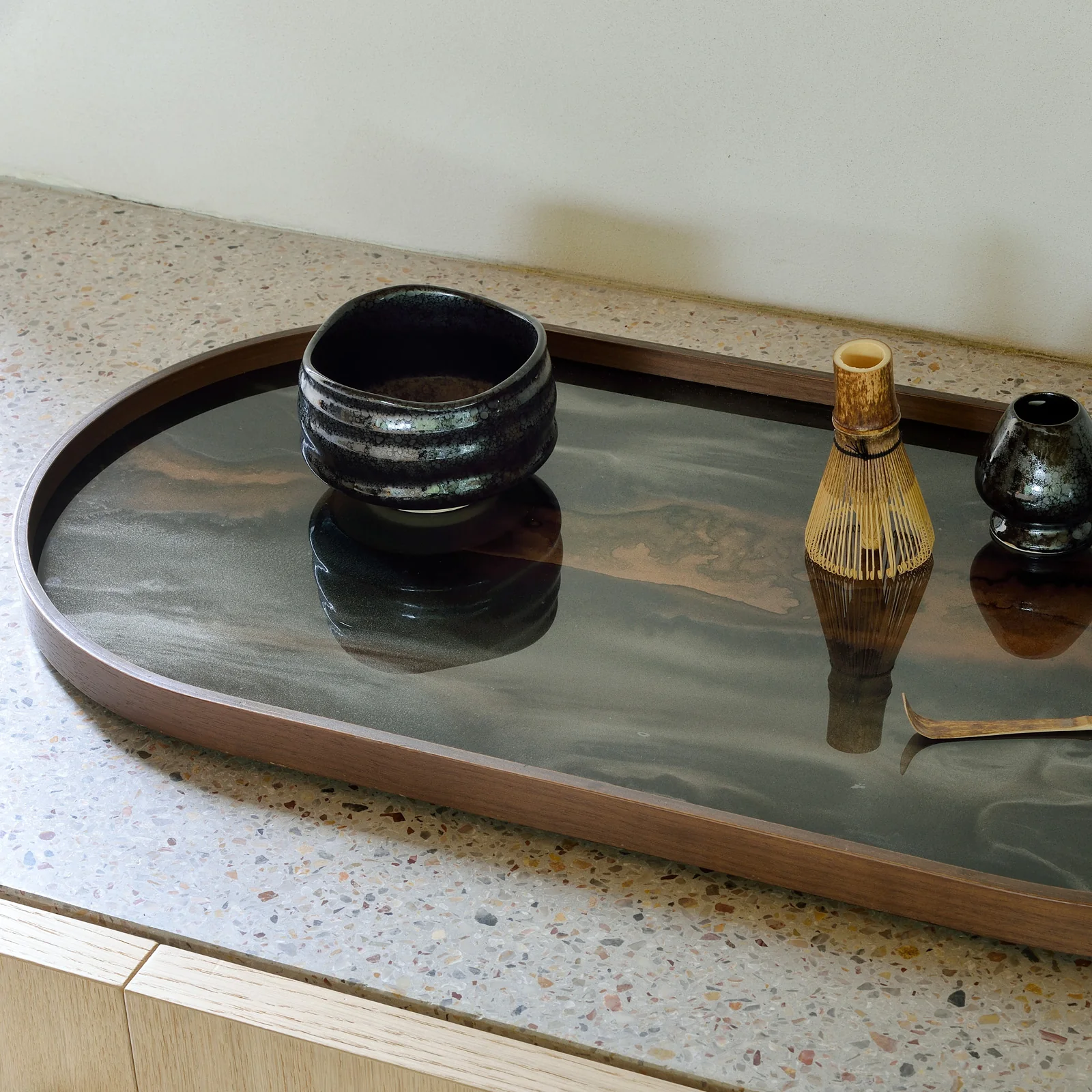 Stylish Organic Mirror Tray Bronze 71cm Modern