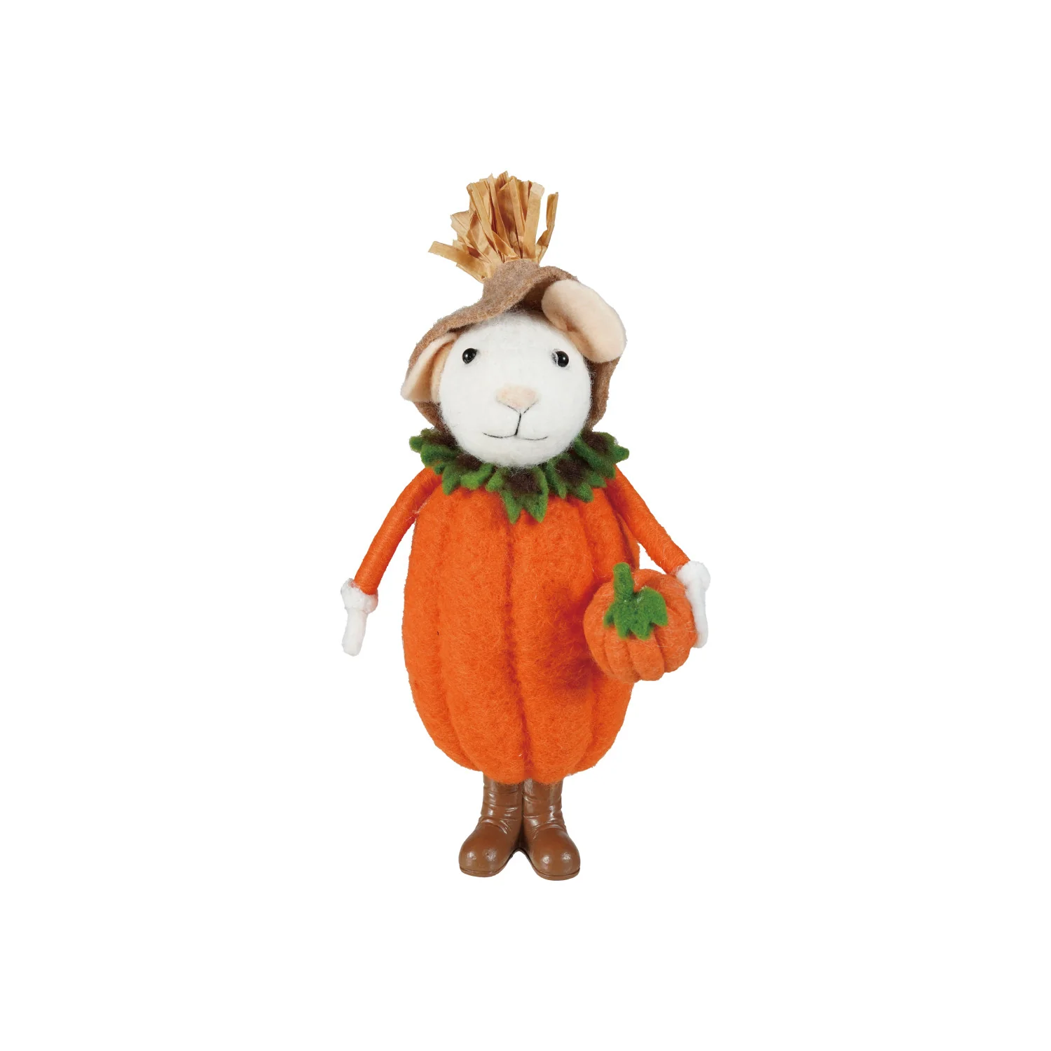 Green Wool Felt Pumpkin Mouse Figurine Fast