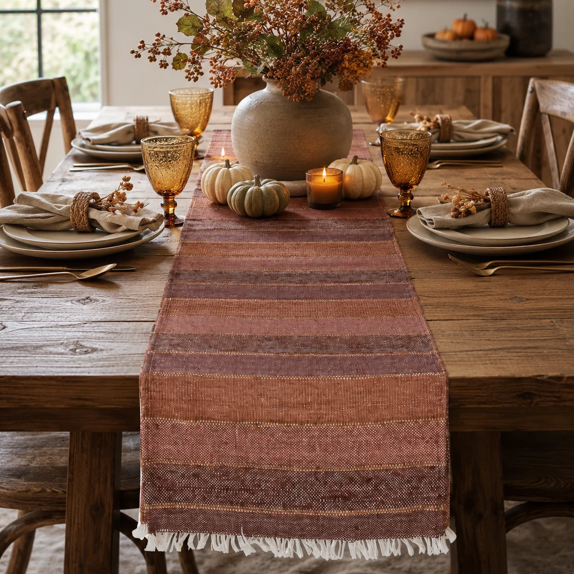 Effective Multicolor Slub-Striped Table Runner 72 Fine Crafted