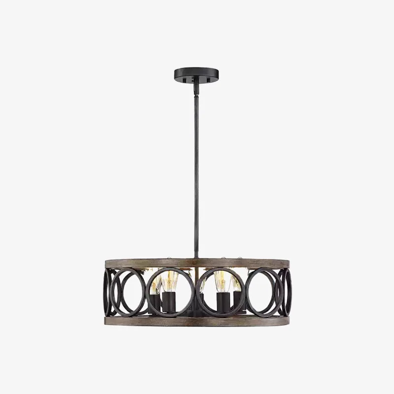 Pure Franklin Bronze Vintage Wood Drum Chandelier Practical