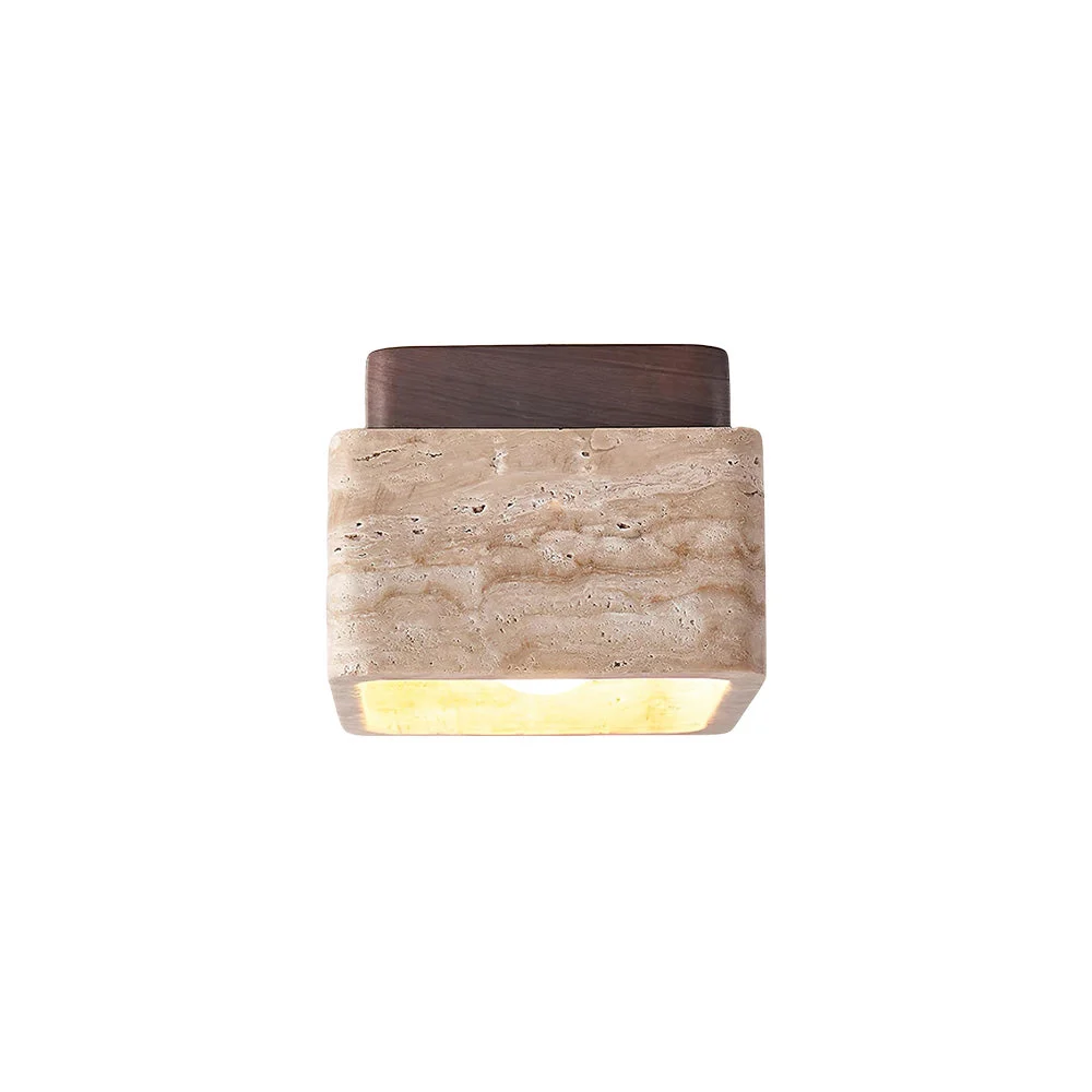 Carefully Designed Square Travertine Flush Mount Ceiling Light Green
