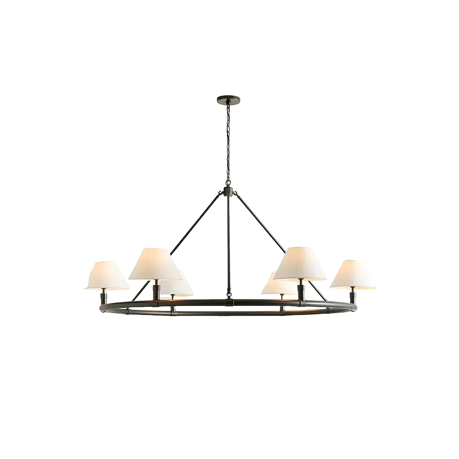Pure Black Metal Ring Chandelier with Cone Shades Original