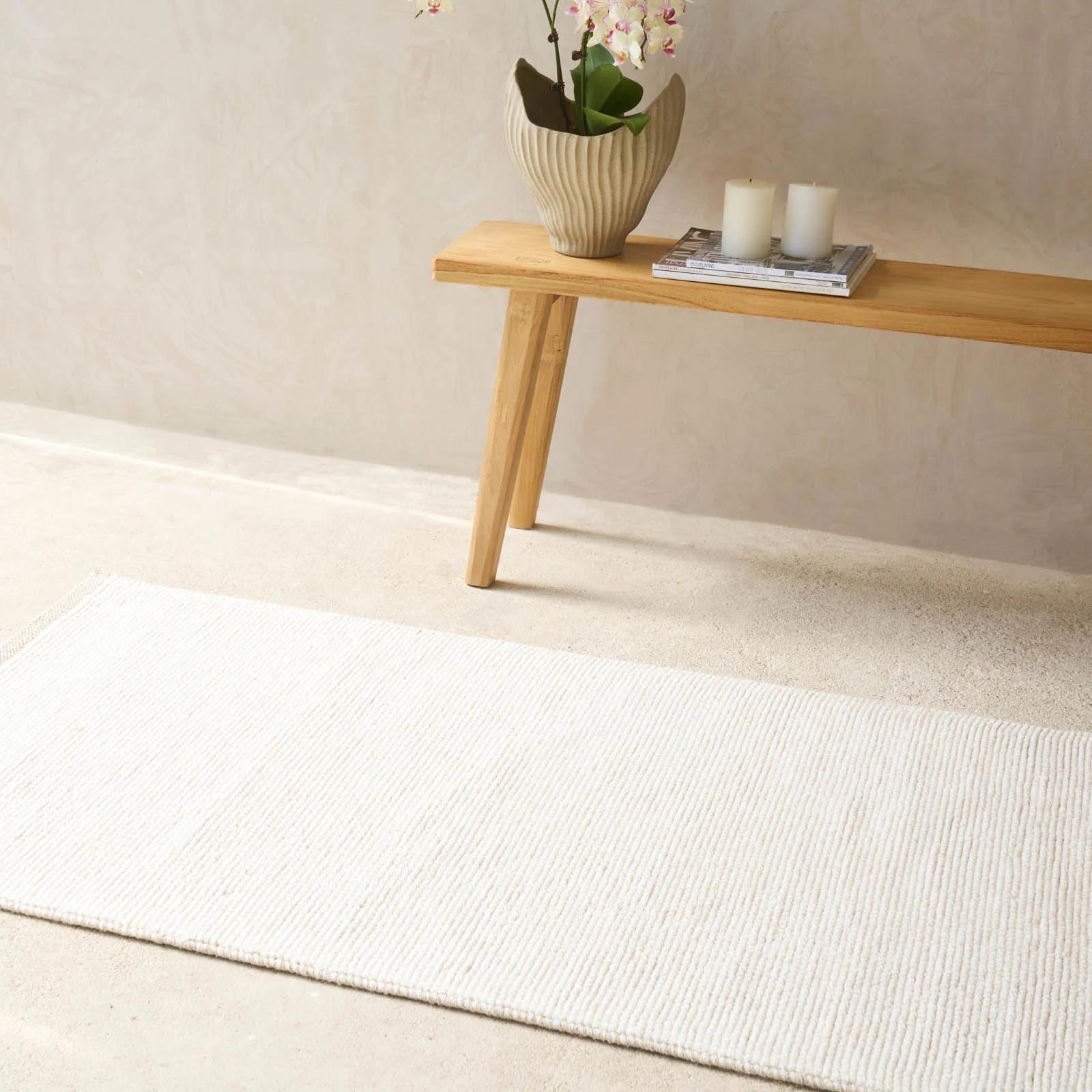 Certified Sahara Wool Cotton Runner Cream Excellent