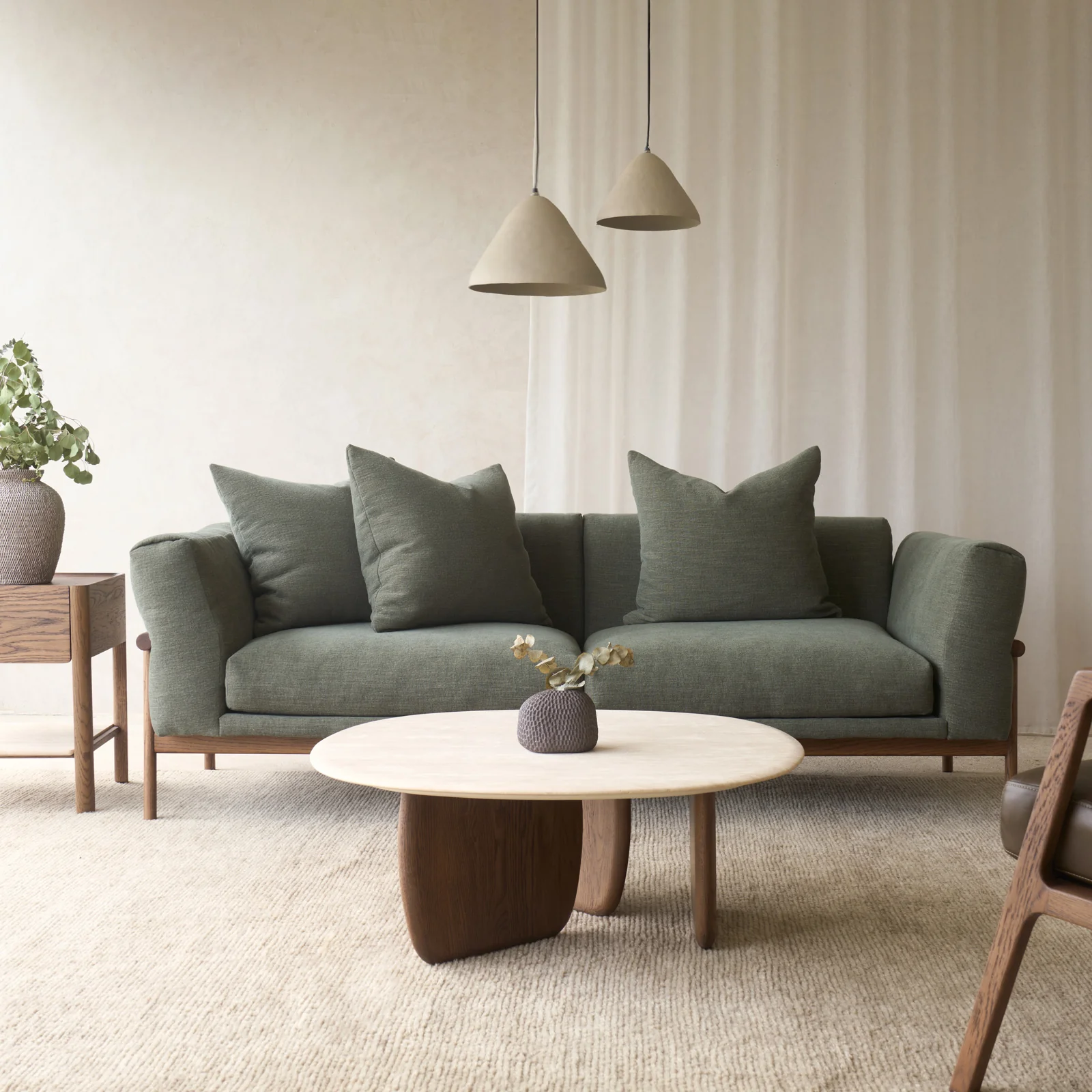 Detailed Timm 3 Seater Fabric Sofa Latte Oak - Grenada 210cm Fine Crafted