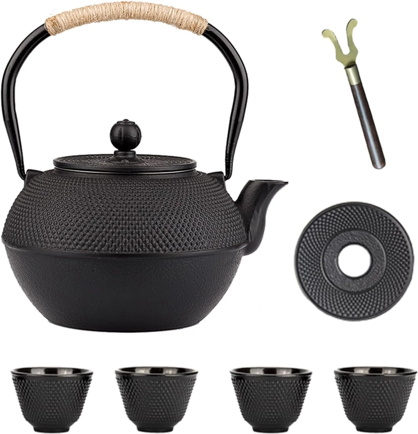 Environmentally Friendly YJX 40.6oz Black Cast Iron Tea Pot Set with Teacups Japanese Tetsubin Reliable
