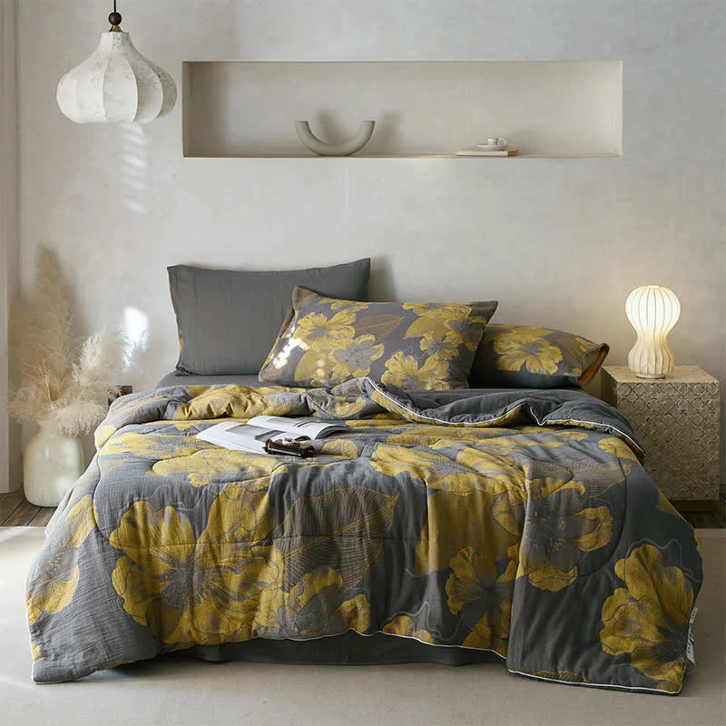 Eco-Friendly Blooming Flower Cotton Gauze Breathable Bedding Smart