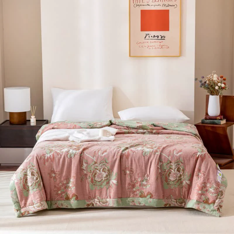 Solid Yarn-dyed Cotton Gauze Jacquard Floral Quilt Powerful