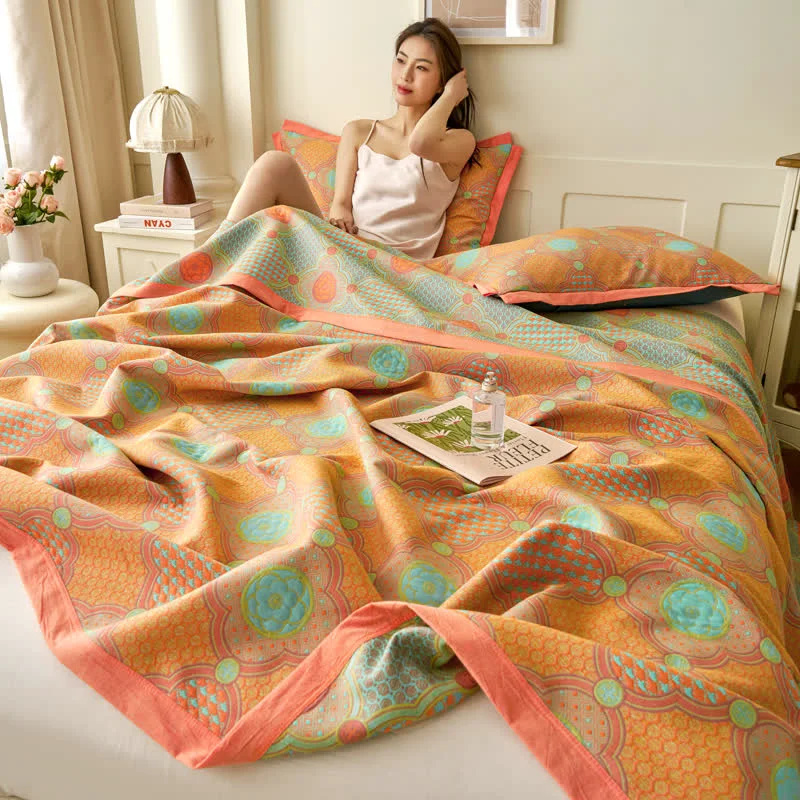 First-Class Reversible Vintage Cotton Gauze Jacquard Quilt Fine Crafted