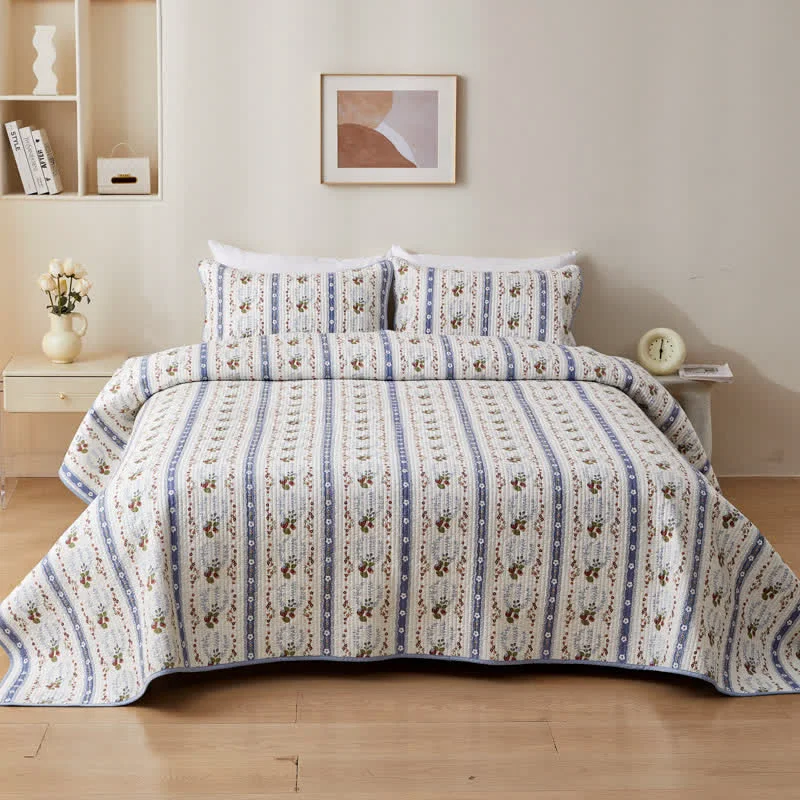 Trendy Pure Cotton Fresh Floral Quilted Bedding Clean