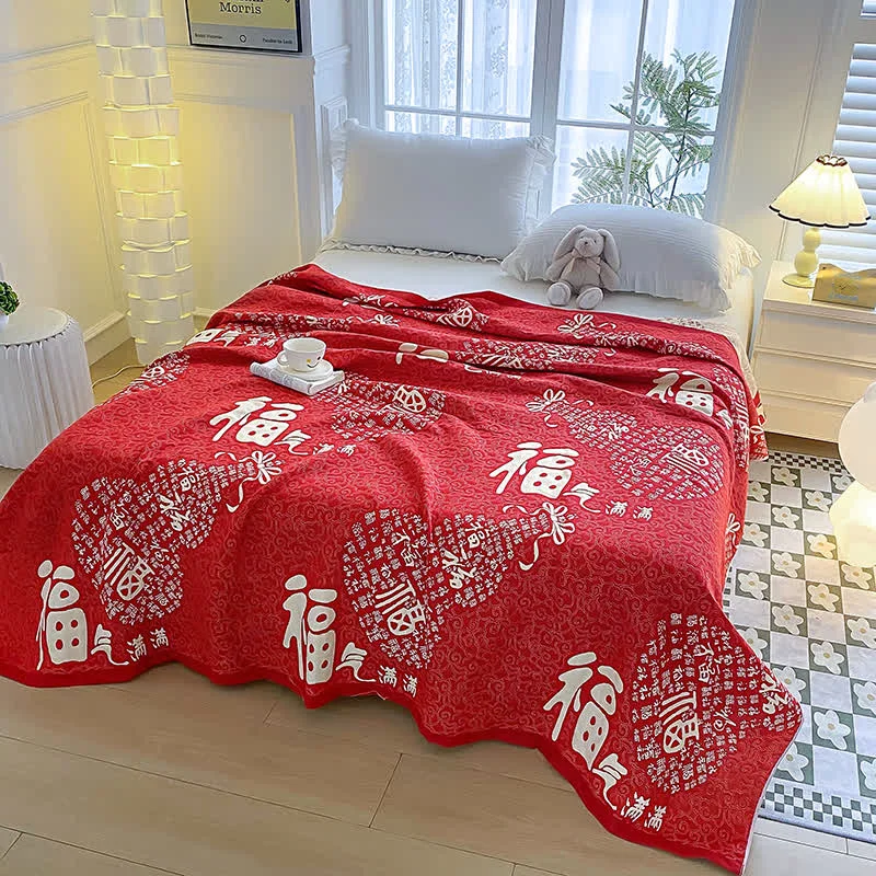 Traditional Cotton Gauze Oriental Fu Towel Quilt Functional