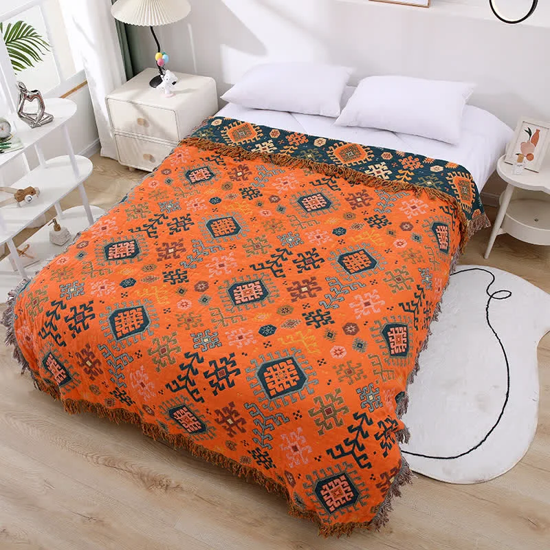 Fashionable Retro Geometric Cotton Gauze Tassel Quilt Dependable