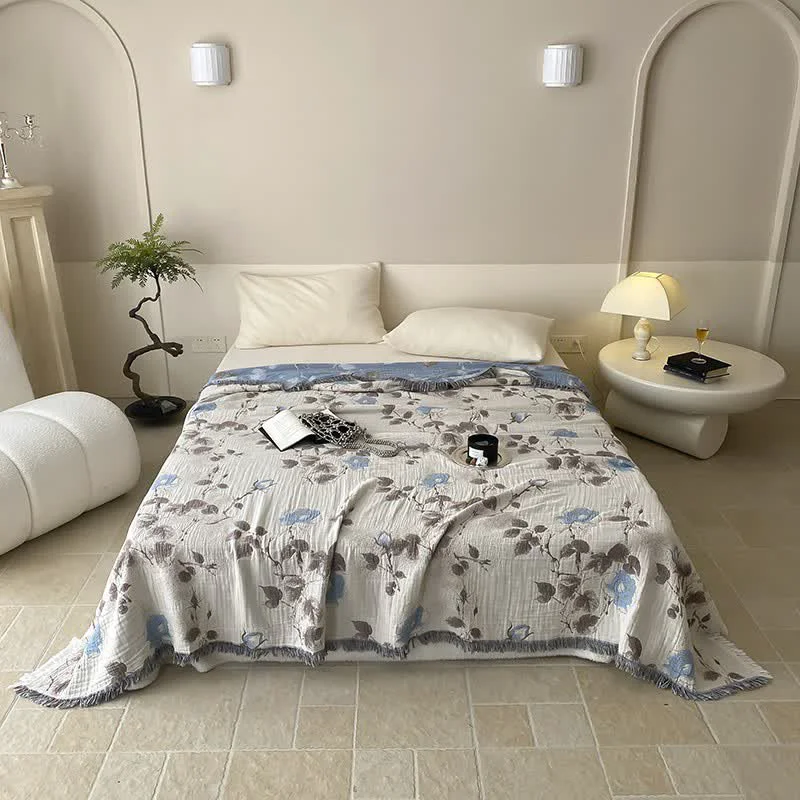 Efficient Four Layers Cotton Gauze Tassel Comfy Quilt Flexible