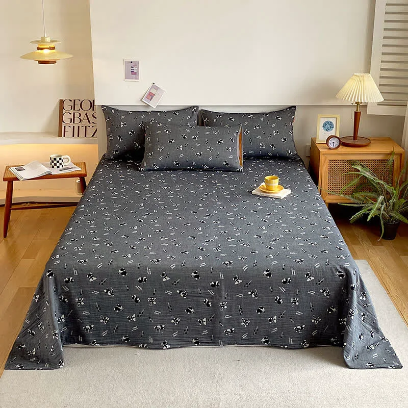 Detailed Cotton Gauze Cute Panda Flat Sheet Eco-Friendly