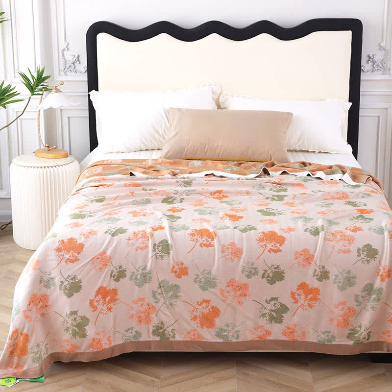 Crafted Bamboo Fiber Elegant Leaf Soft Blanket Genuine