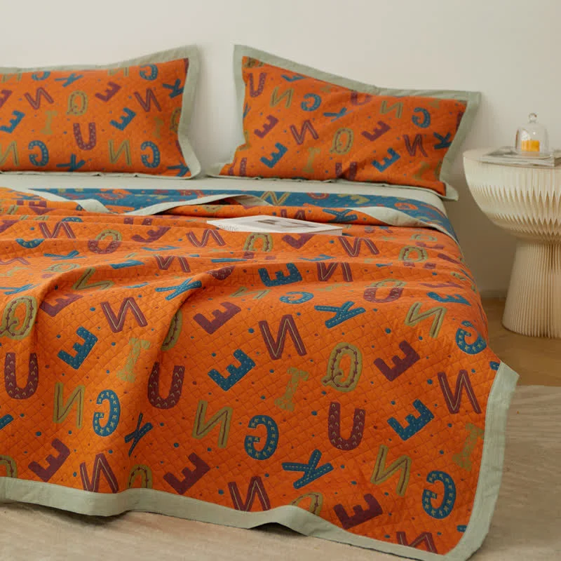 Artisan Three Layers Cotton Gauze Letters Reversible Quilt Long-Lasting