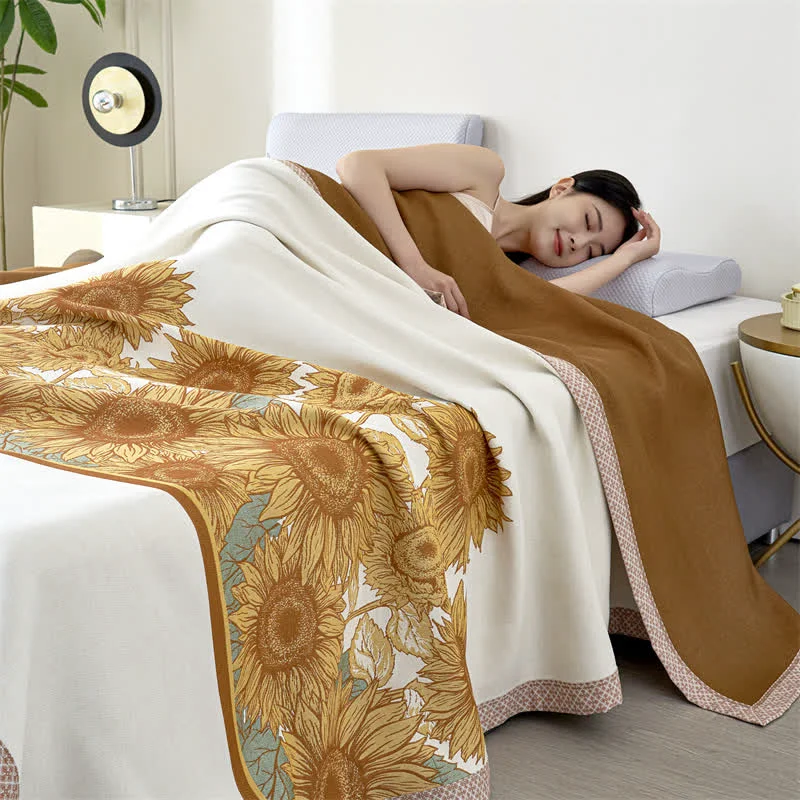 Eco-Friendly Pastoral Sunflower Lyocell Fiber Gauze Quilt Effective