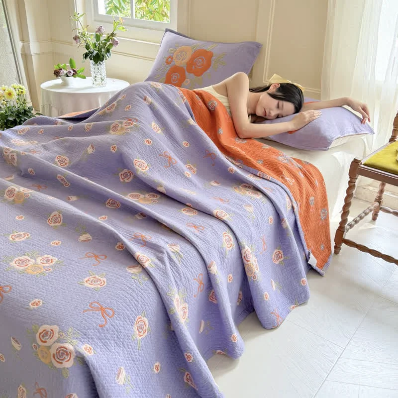 Modern Bow-knot Rose Cotton Gauze Quilt Smooth