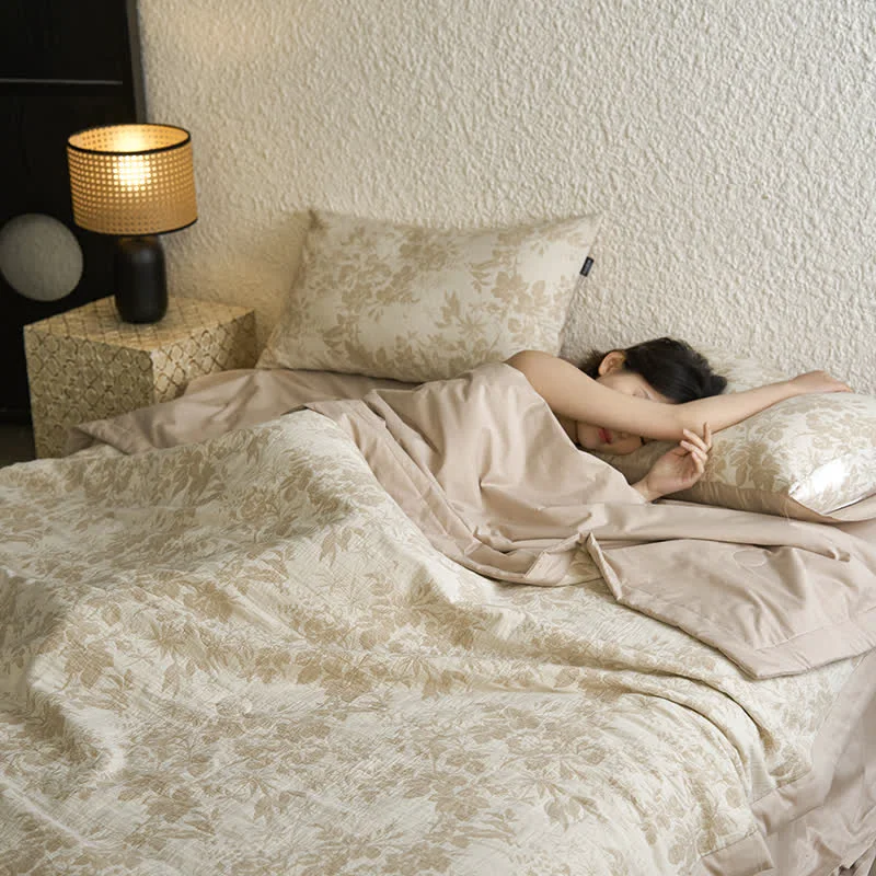 Long-Lasting Summer Cotton Gauze Rustic Floral Bedding Green