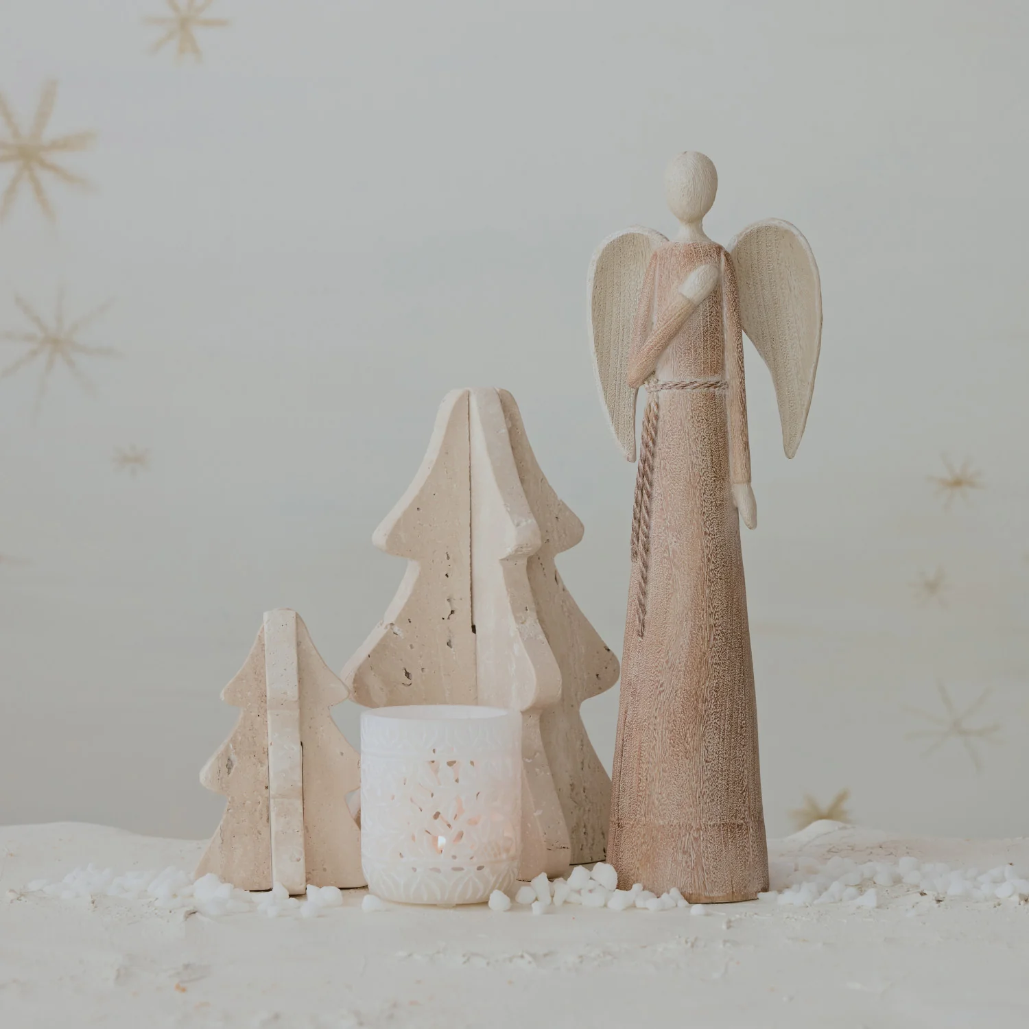 Organic Wood Finish Resin Angel Figurine Luxury